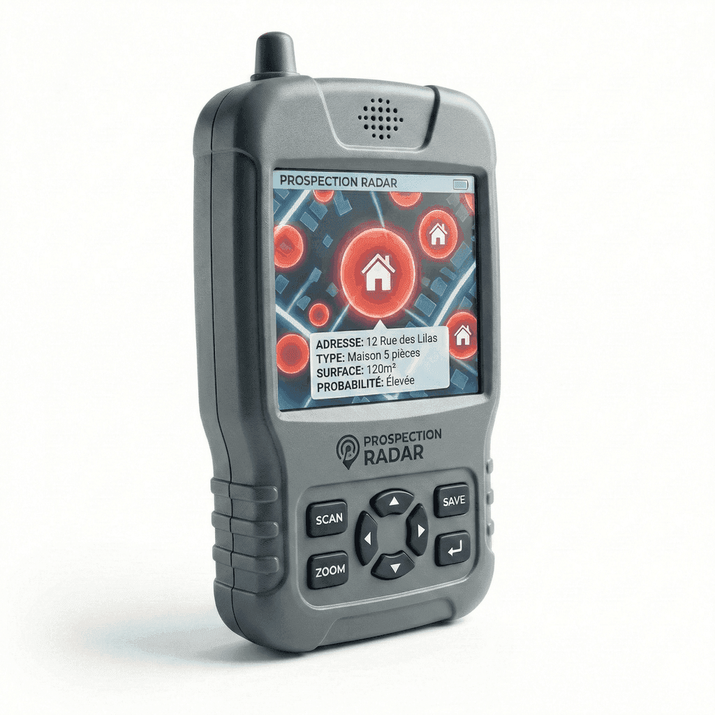 Écran du radar avec détails d'un bien détecté